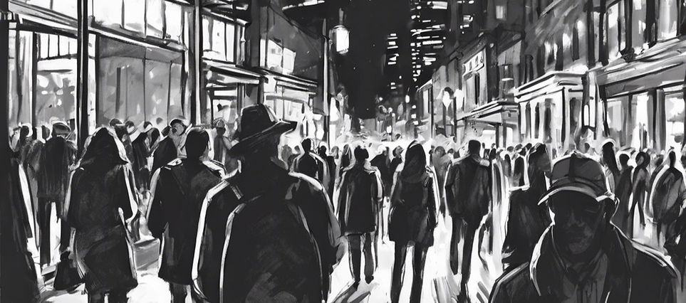 People in Toronto at night in grayscale.jpg
