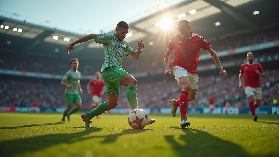 Eye-level view of a soccer player celebrating a goal