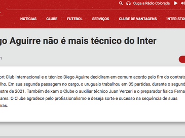 Inter rescinde com Aguirre. Roger, Beccacece e Dominguéz na mira.