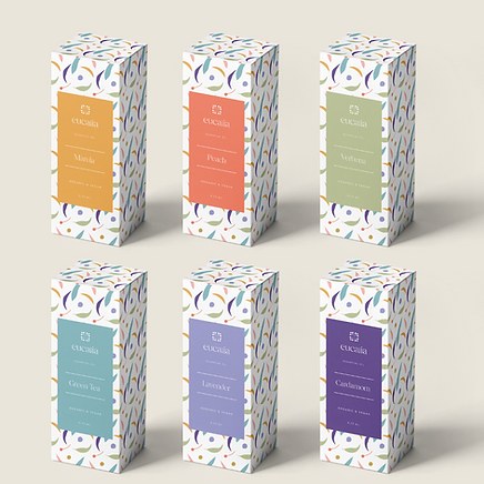 colorful packaging for eucalia essential oil brand