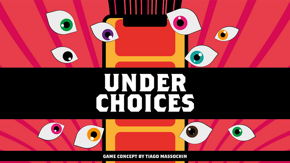 A banner with the game's logo and elements like a smartphone and several cartoon eyes.