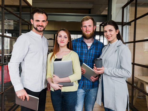 Colleagues in a Microsoft data project