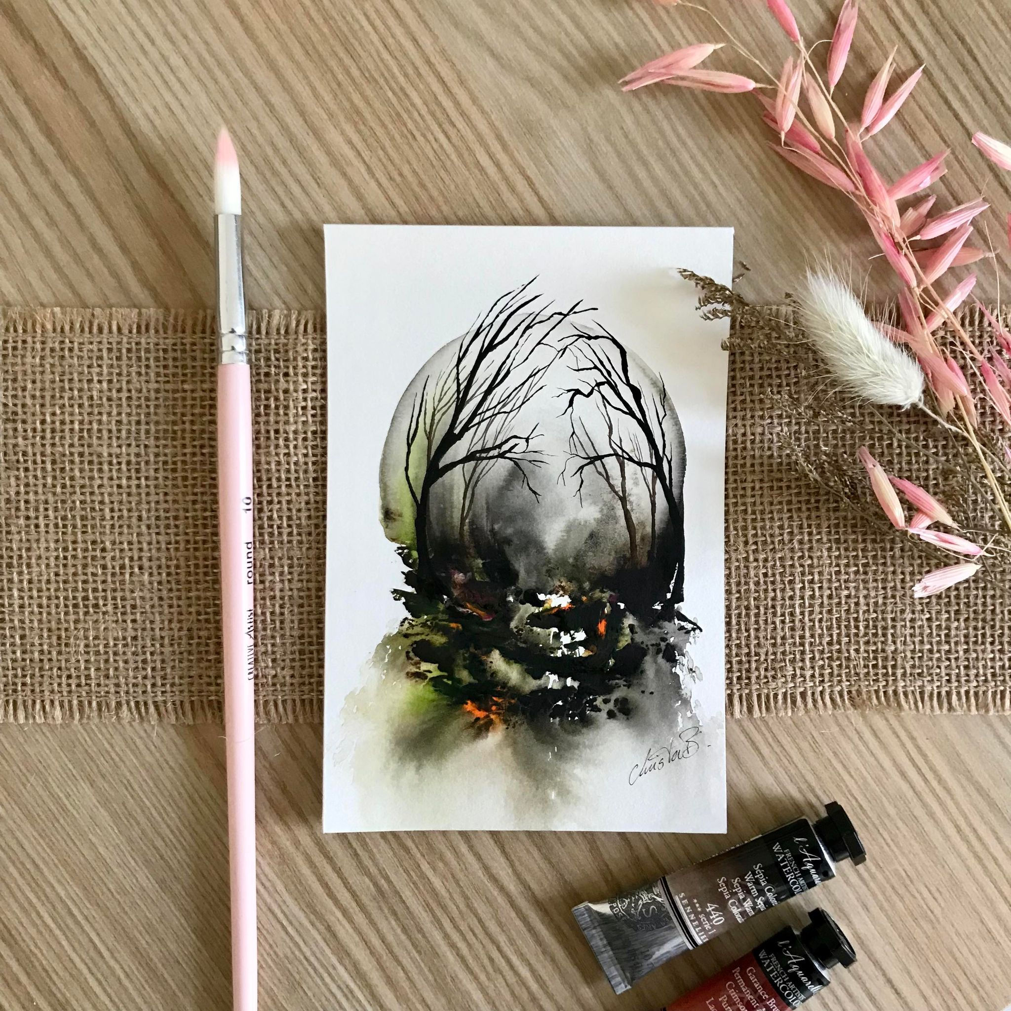 Peinture aquarelle au couteau... 10 x 15 cm