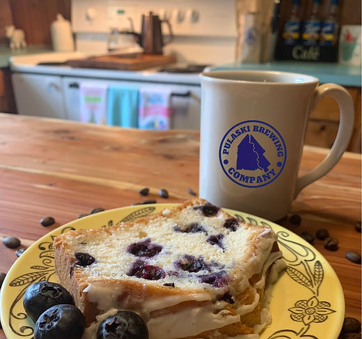 Hampton House Bakery blueberry bread and pulaski brewing company coffee ocmulgee mud roast