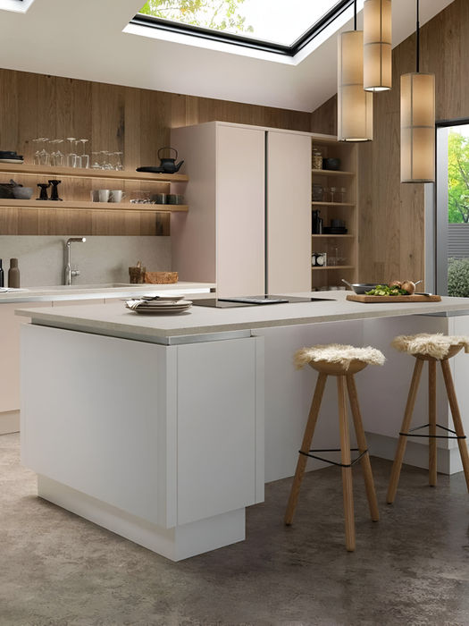 Zola Soft-Matte kitchen in Cashmere and White by Potters Interiors in Gravesend.