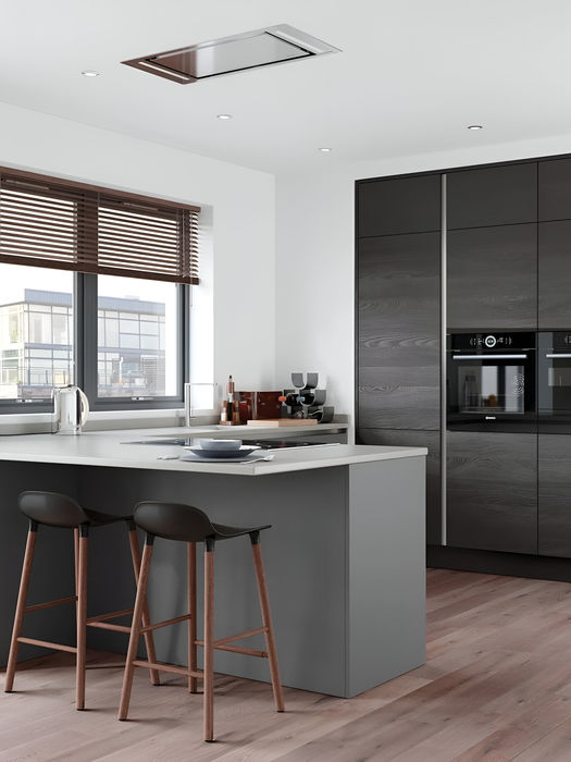 Zola Soft-Matte kitchen in Dust Grey and Hacienda Black by Potters Interiors in Gravesend.