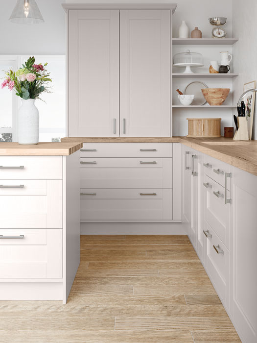 Kensington kitchen in Cashmere by Potters Interiors in Gravesend.