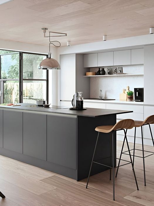 Zola Soft-Matte kitchen in Graphite and Light Grey by Potters Interiors in Gravesend.