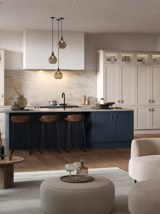 Arrington kitchen in Shell and Slate Blue by Potters Interiors in Gravesend.