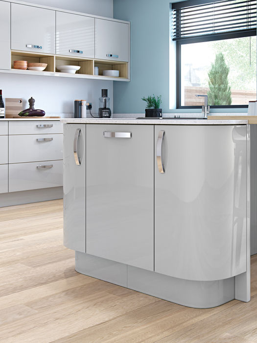 Zola Gloss kitchen in Light Grey by Potters Interiors in Gravesend.