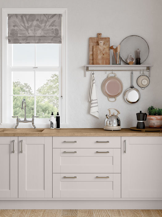 Kensington kitchen in Cashmere by Potters Interiors in Gravesend.