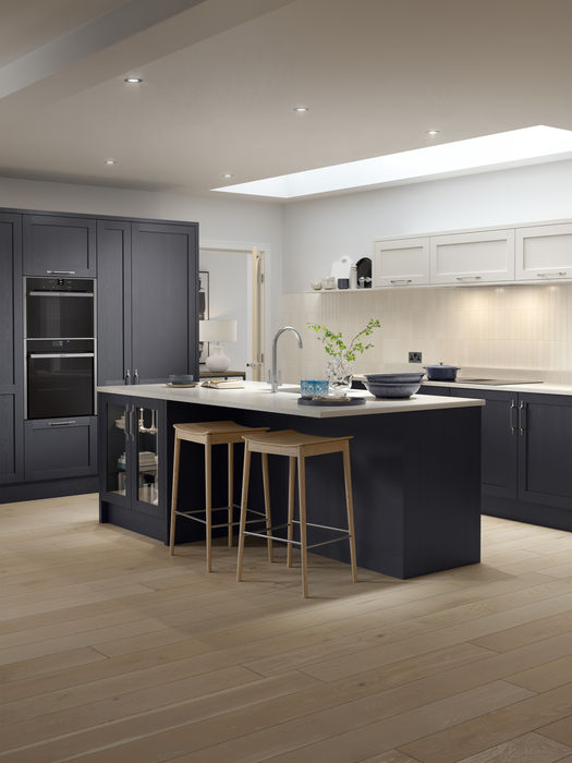 Newcombe kitchen in Indigo and Light Grey by Potters Interiors in Gravesend.