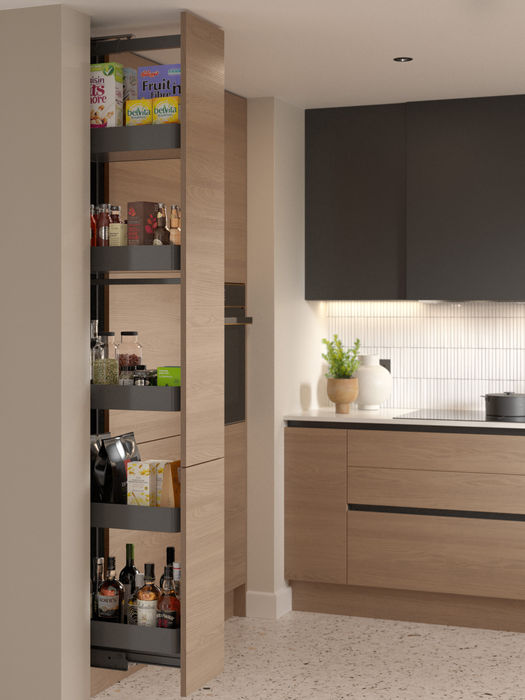 Tavola kitchen in Parched Oak and Graphite and Lava by Potters Interiors in Gravesend.
