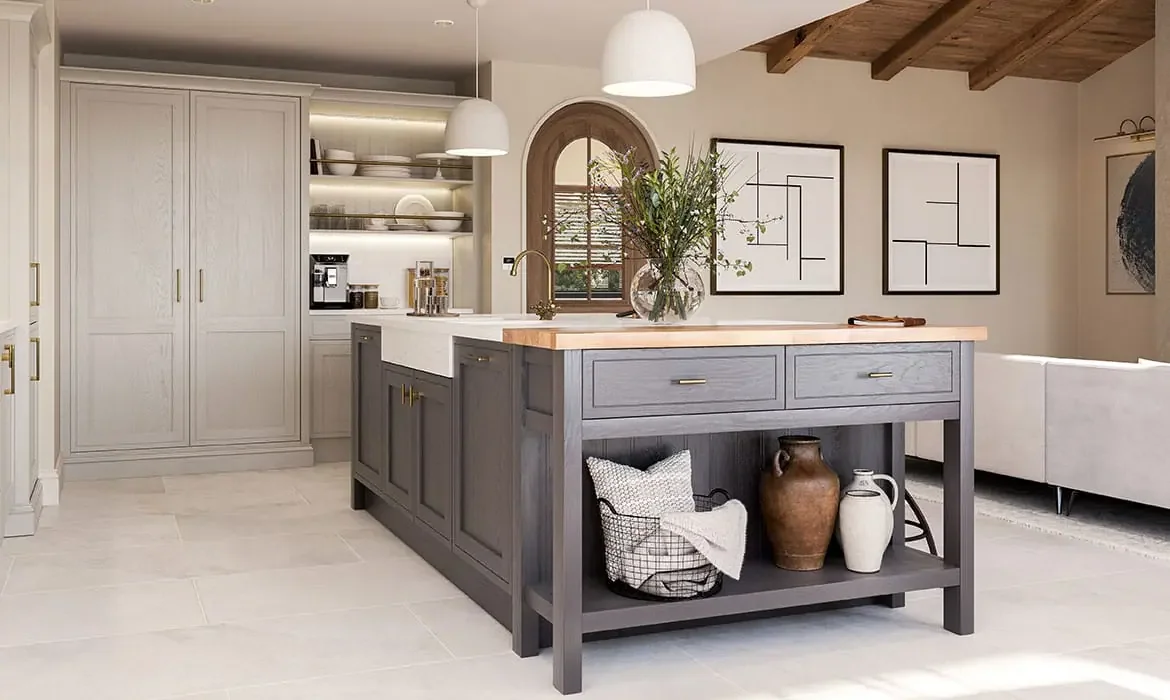 Large open plan kitchen highlighting the quality of Gardiner Of England Kitchens