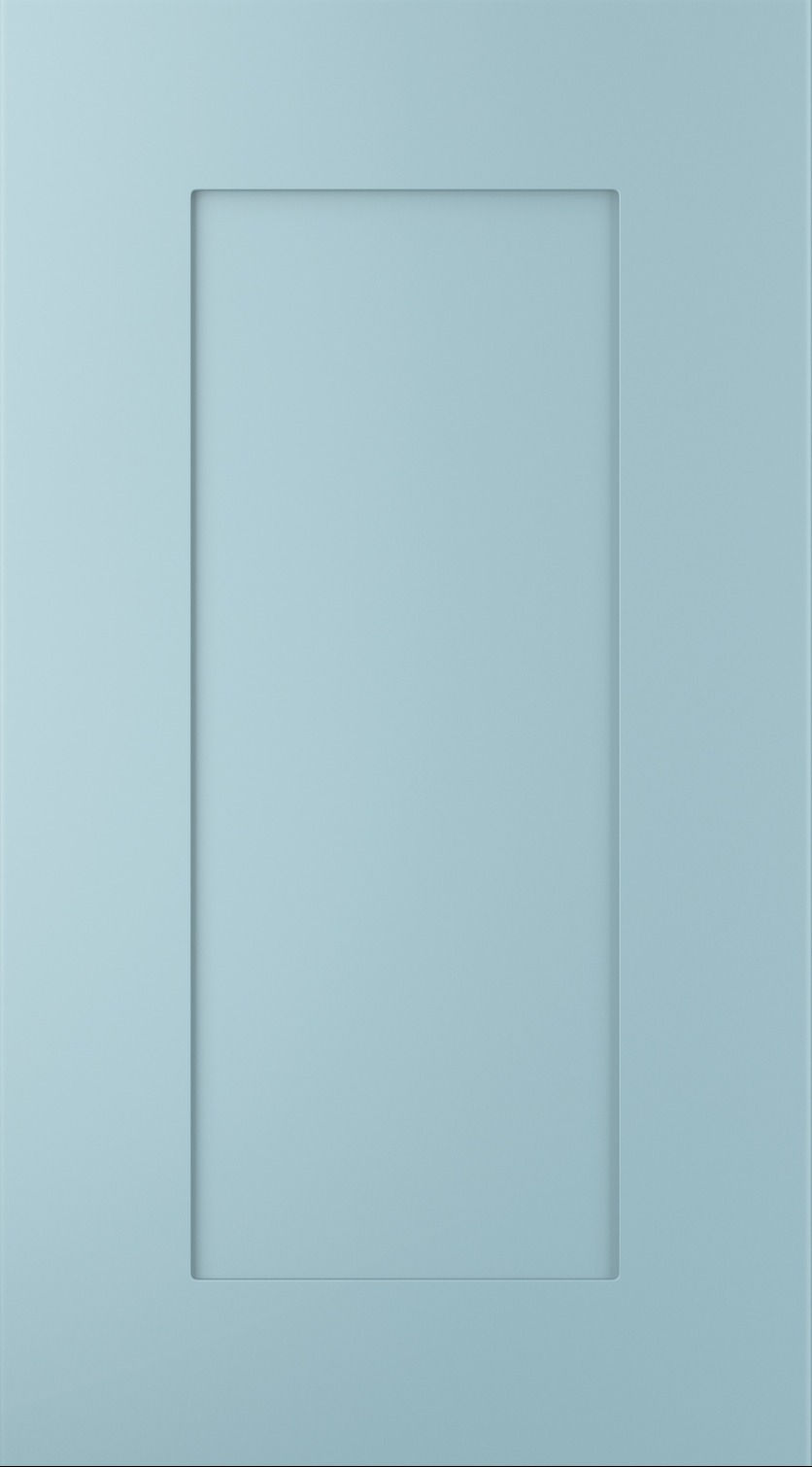 Georgia kitchen door in Pantry Blue, available from Potters Interiors in Gravesend.