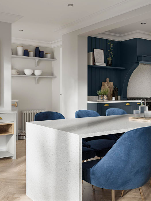 Clifden kitchen in Marine and Light Grey by Potters Interiors in Gravesend.