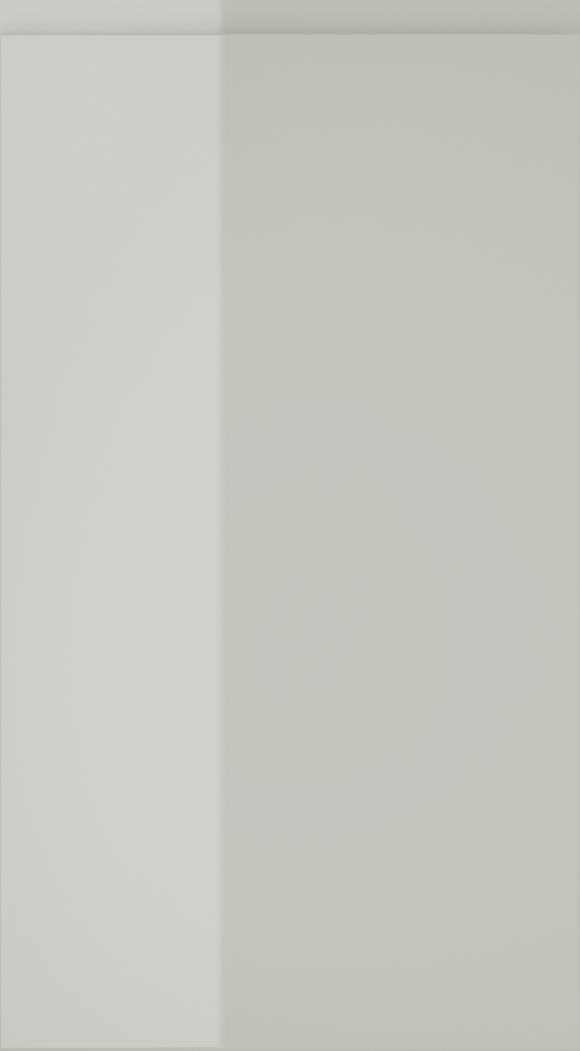 Strada Gloss kitchen door in Light Grey, available from Potters Interiors in Gravesend.