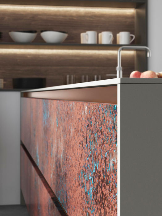 Ferro kitchen in Oxidised Copper and Espresso Oak by Potters Interiors in Gravesend.