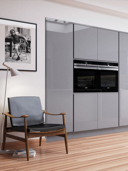 Strada Gloss kitchen in Dust Grey and Light Grey by Potters Interiors in Gravesend.
