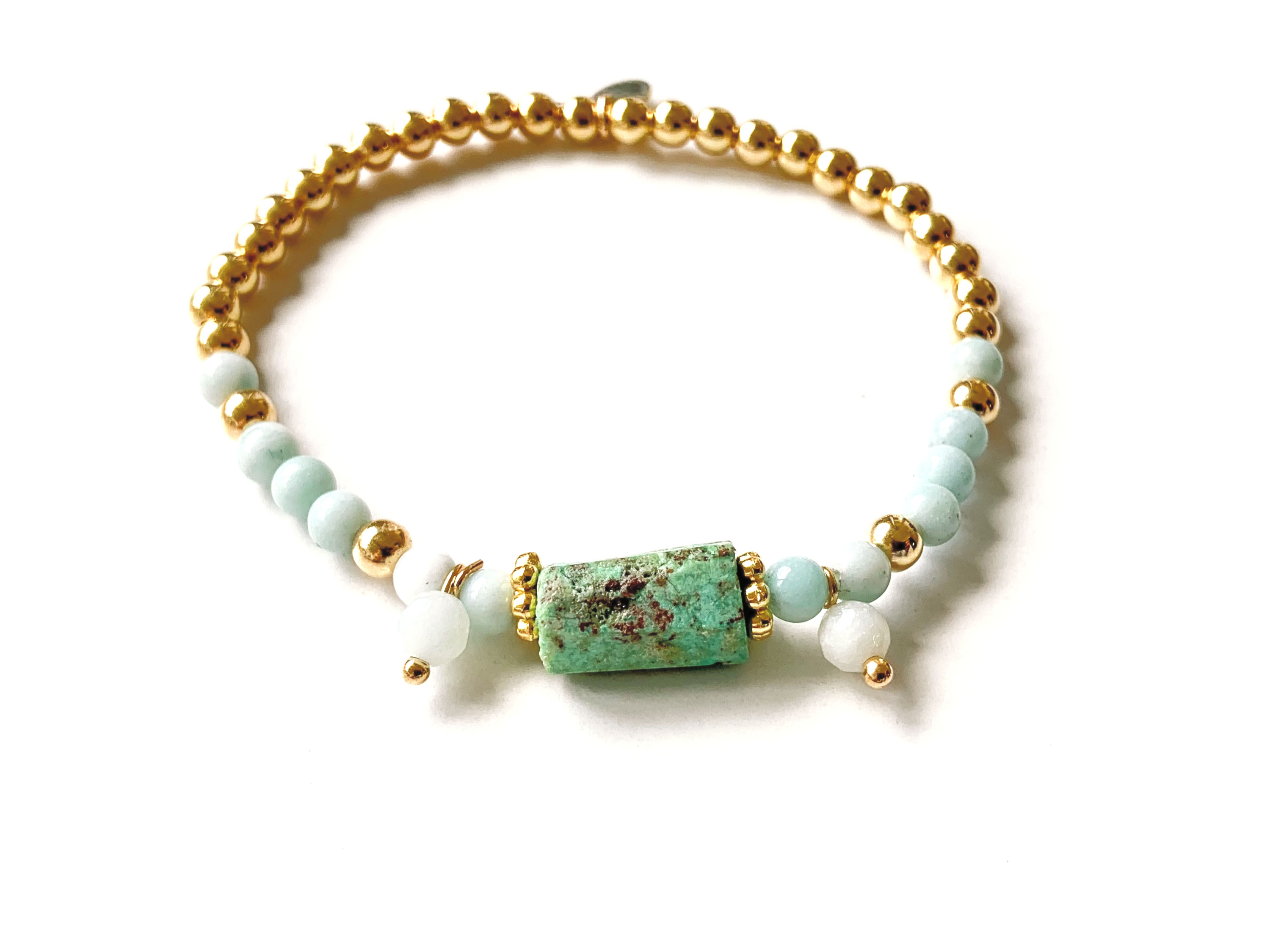 Bracelet en perles Gold filled et Amazonite - Rectangle en Chrysocolle
