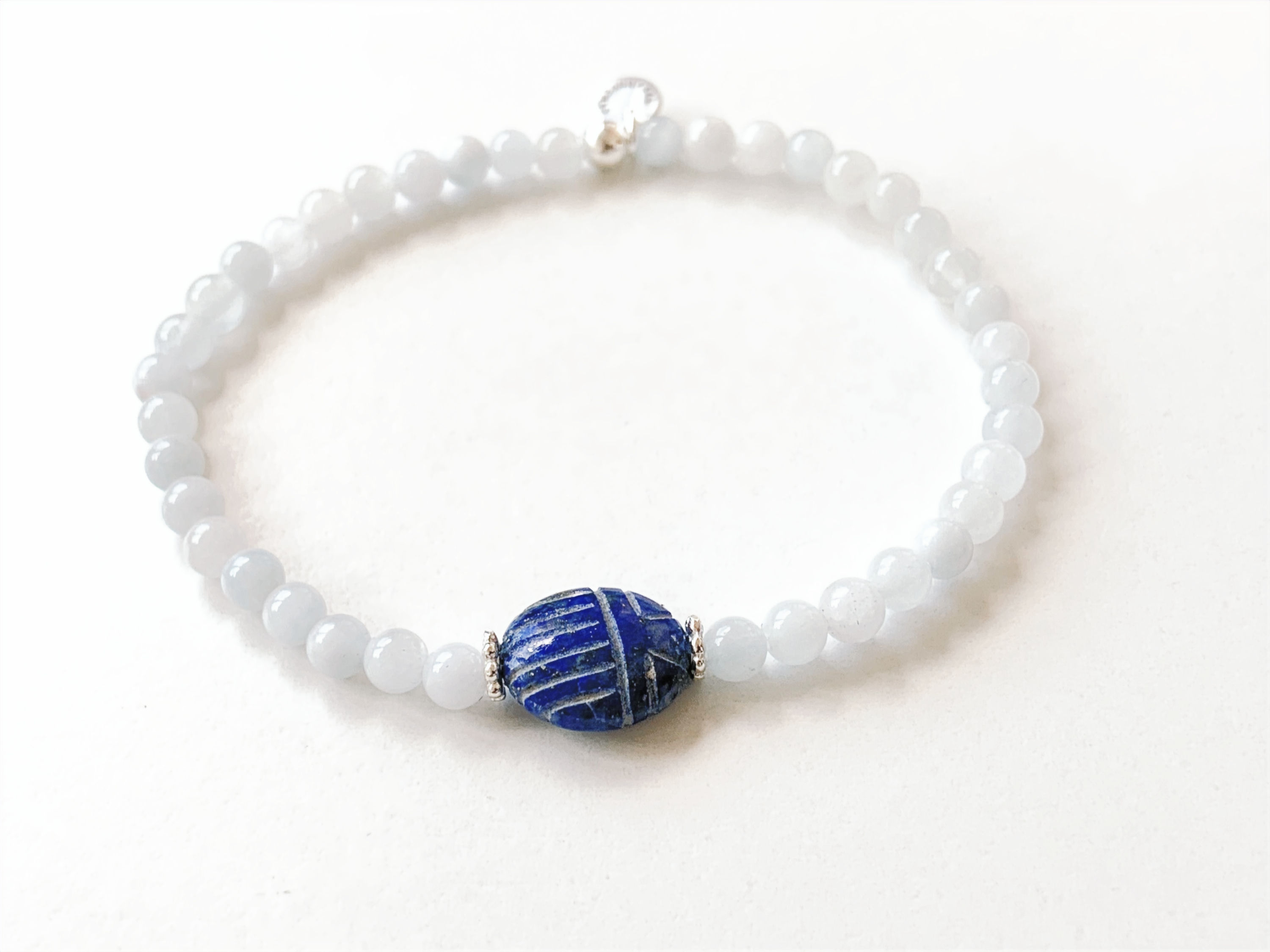 Bracelet en Aigue-marine & Lapis Lazuli scarabée