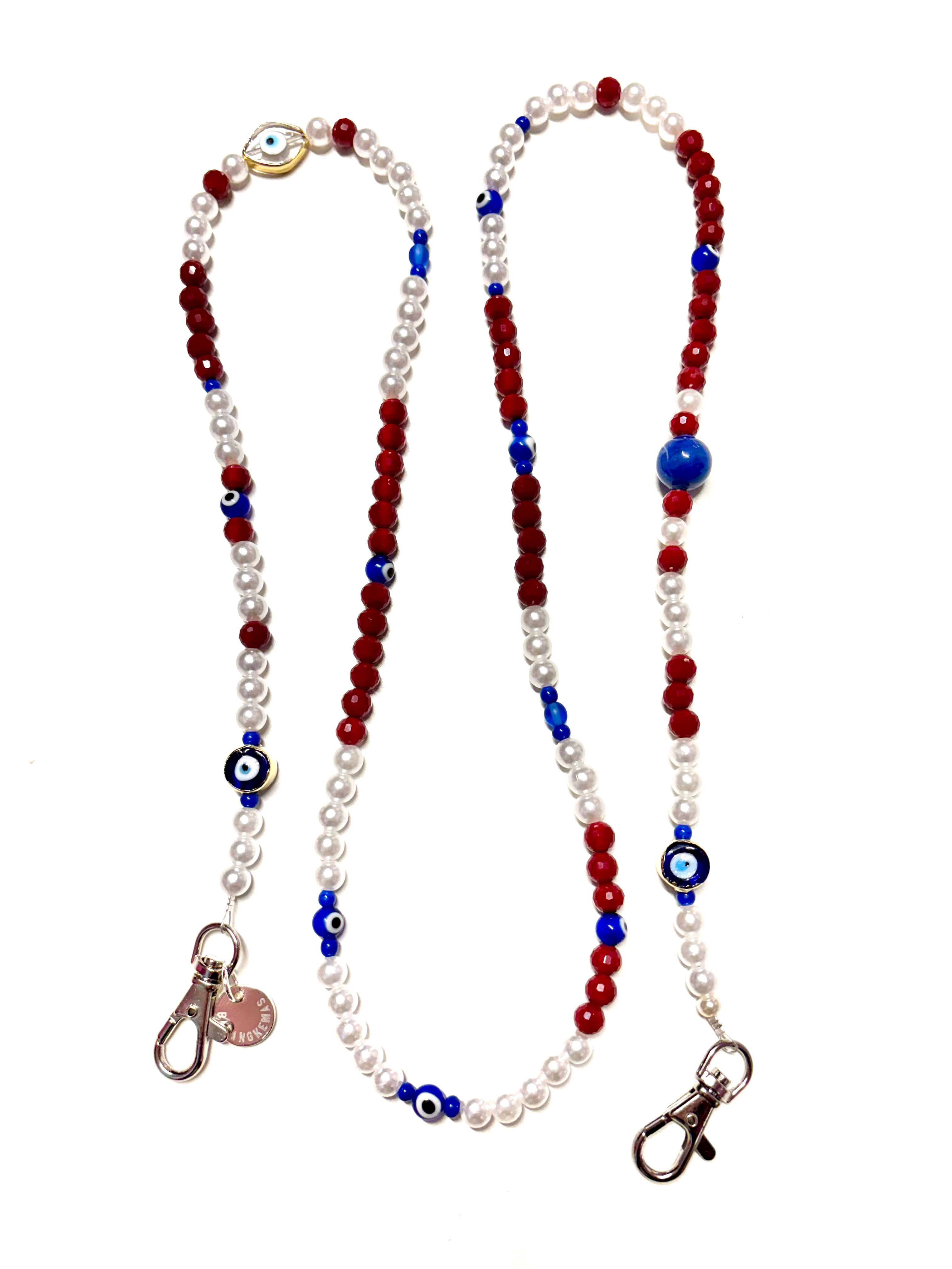 Chaîne bijou de téléphone rouge/blanc/bleu