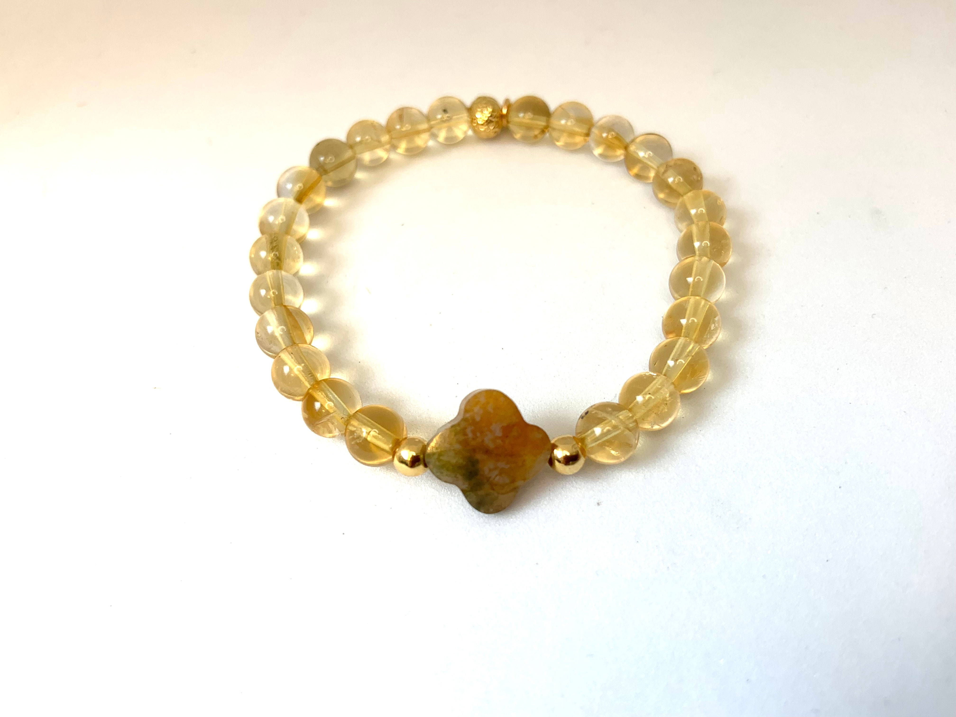 Bracelet en Citrine & trèfle en Indian Agate