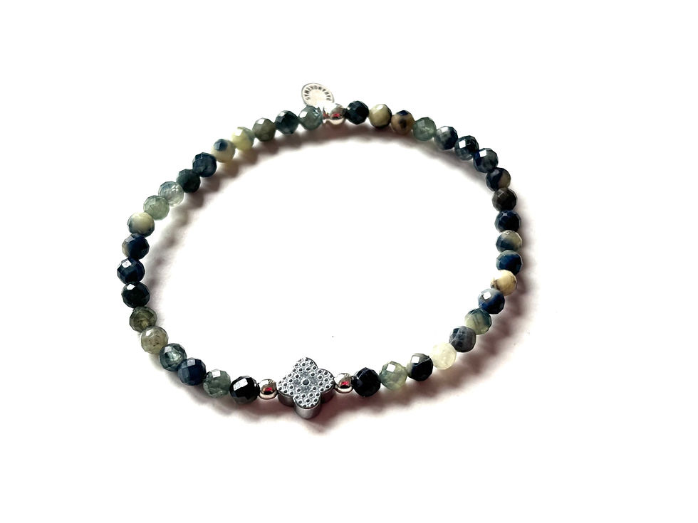 Bracelet en Saphir bicolore & Trèfle en Hématite silver