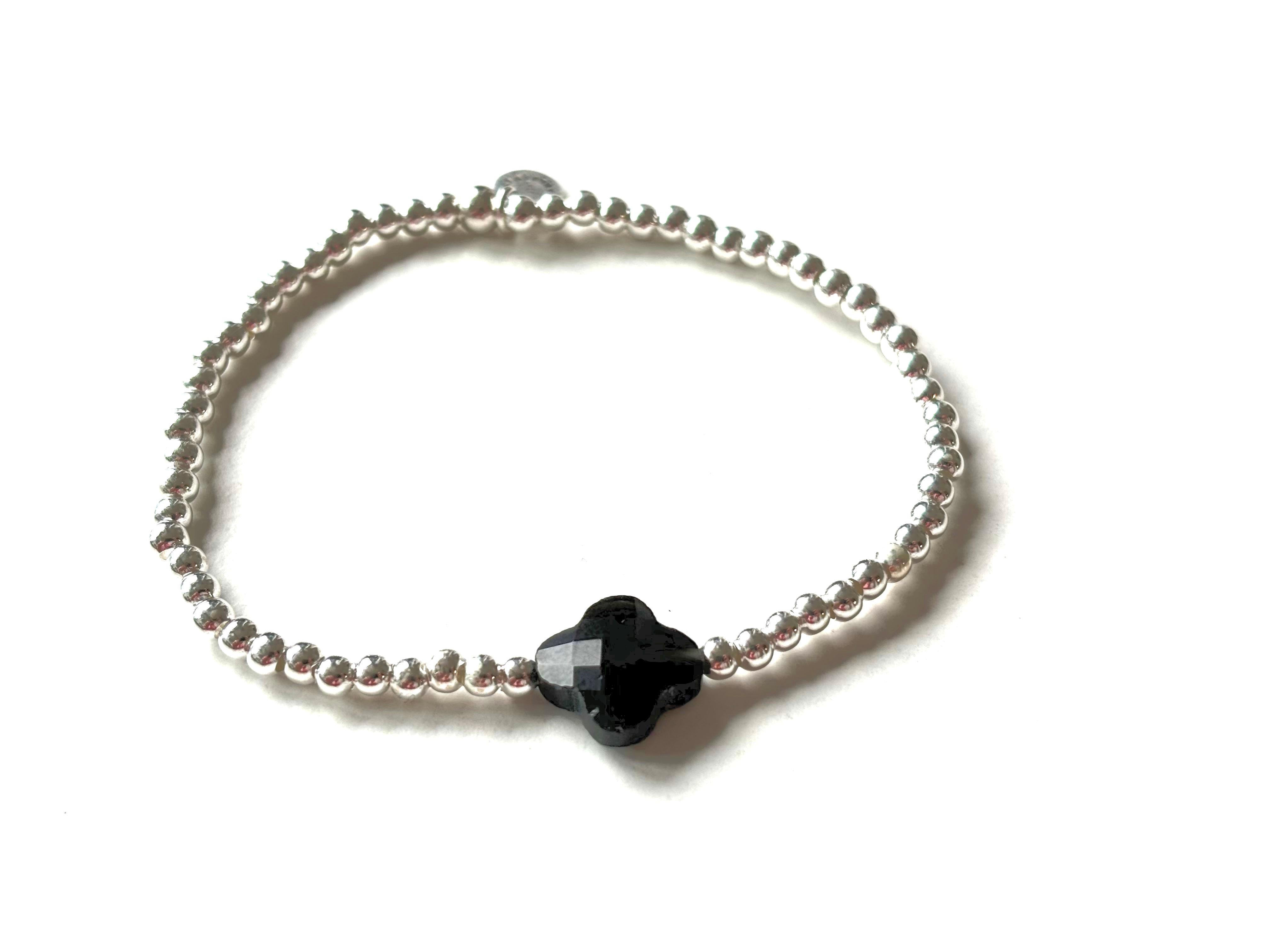 Bracelet en Argent 925 - Trèfle en Obsidienne 