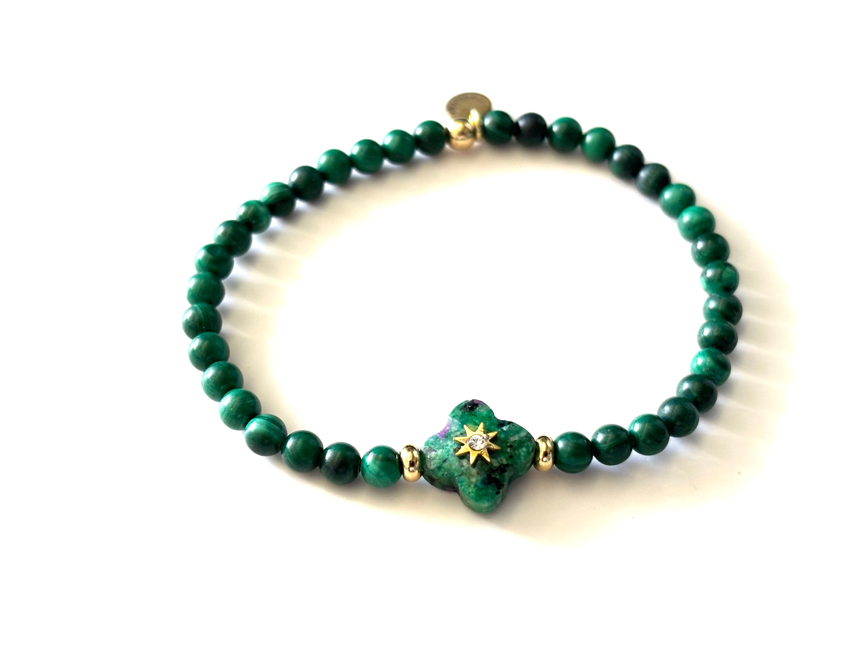 Bracelet en Malachite & Trèfle Rubis Zoïsite