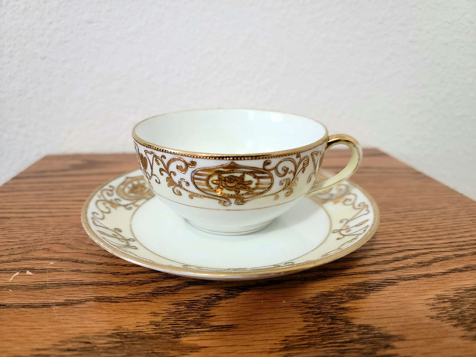 Nippon teacup and saucer, gold, white