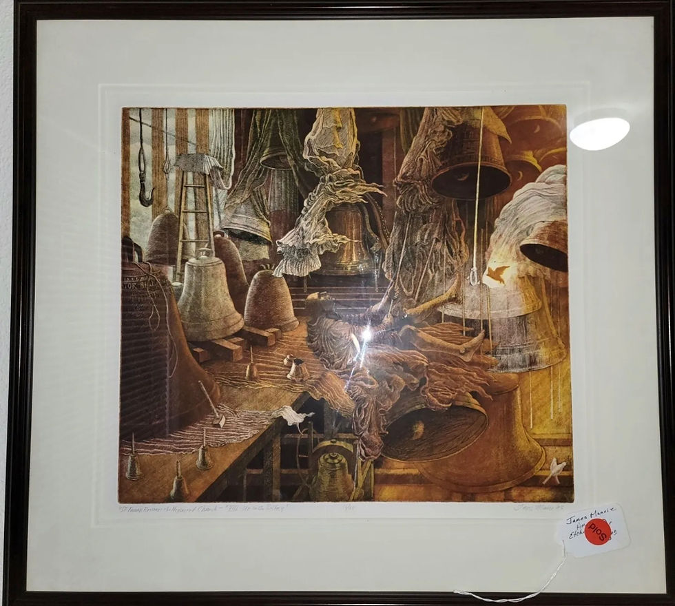 Front of art print, burning church, St.Francis