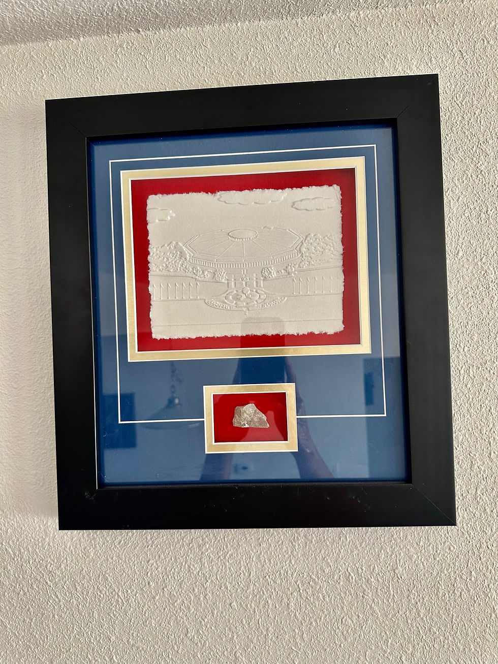 front of art print, blue, rock