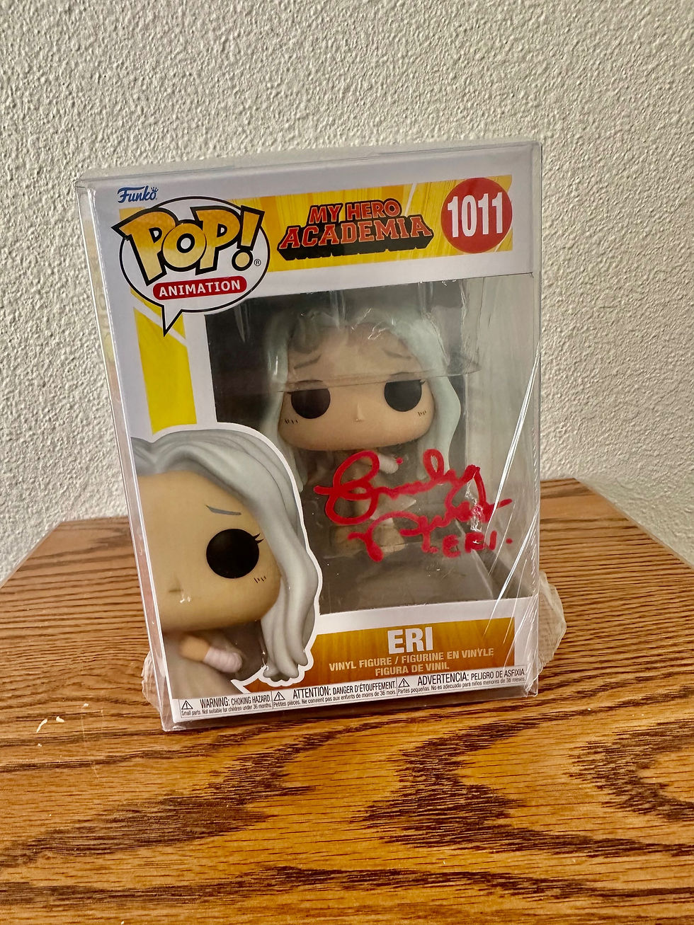front facing Eri funko pop, beige, signed, Emily Reeves, my hero academia.