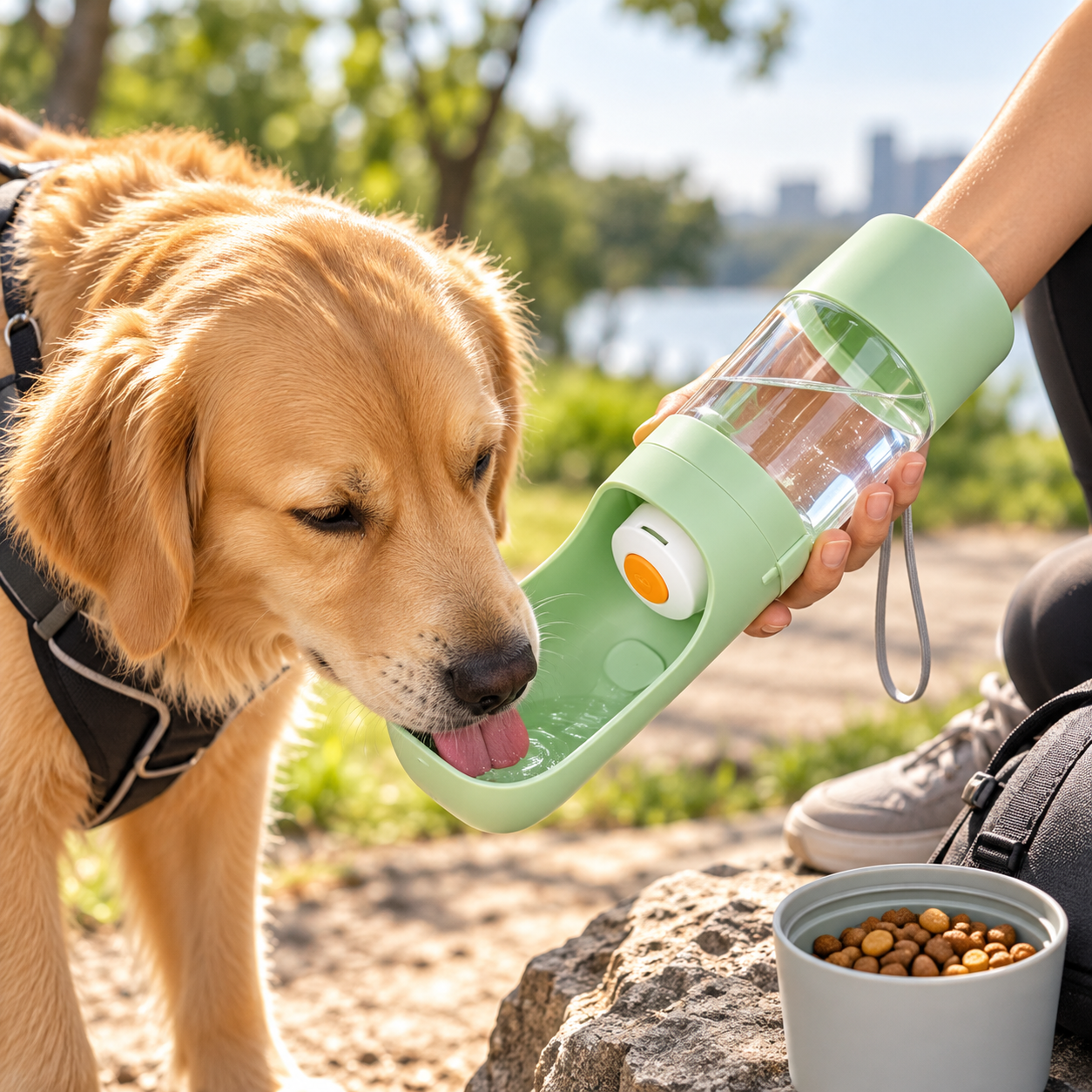 2-in-1 Portable Dog Water Bottle & Food Container