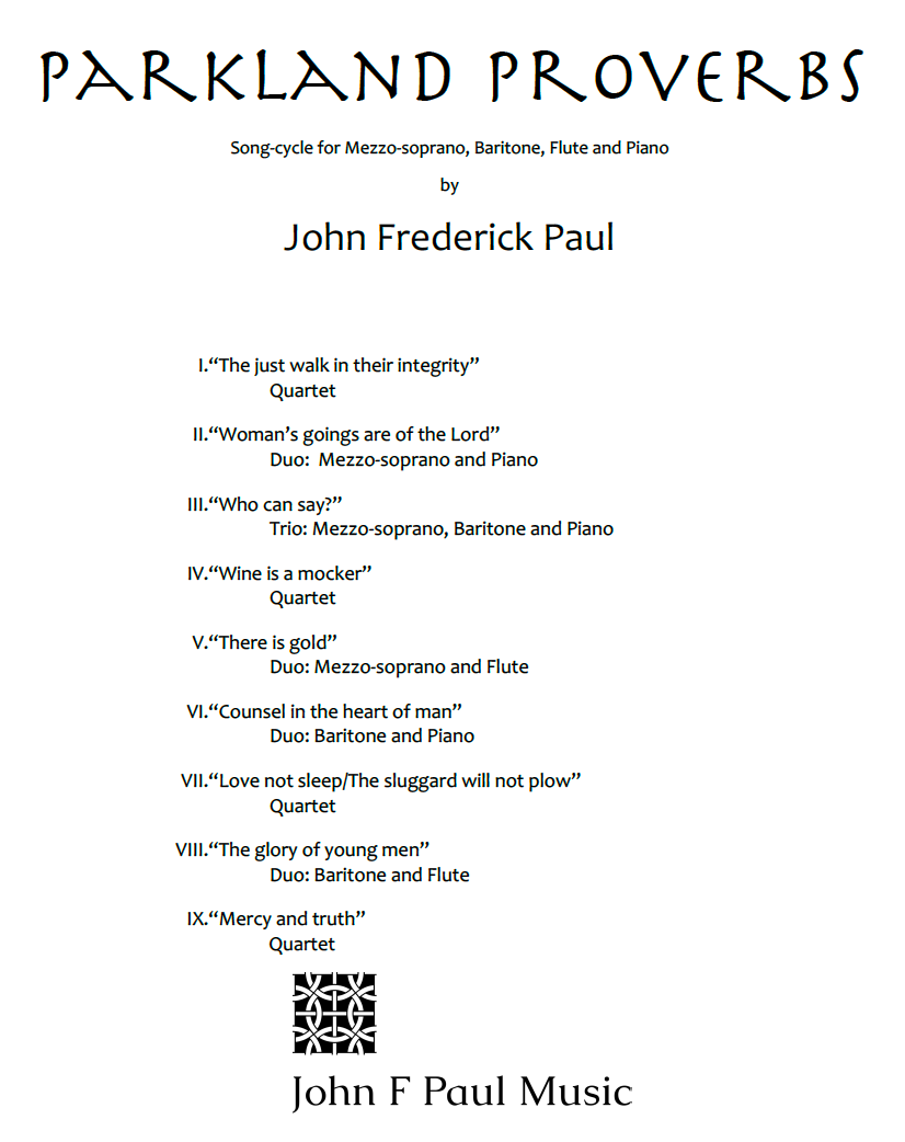 Cover page to the score for Parkland Proverbs