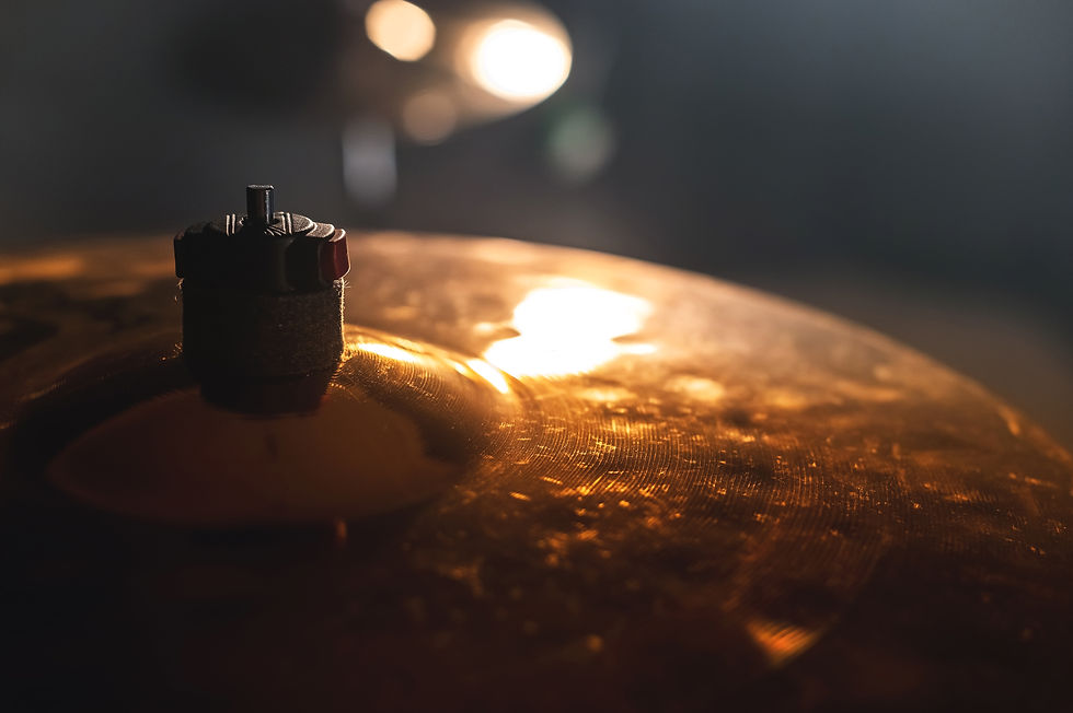 Close-up Drum set in a dark room against the backdrop of the spotlight. Atmospheric backgr