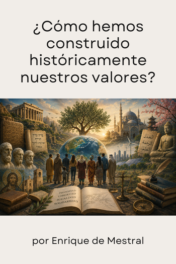 Representación simbólica de la construcción histórica de los valores humanos, con distintas civilizaciones, tradiciones filosóficas y religiosas, los derechos humanos, la justicia y la responsabilidad hacia las generaciones futuras.
