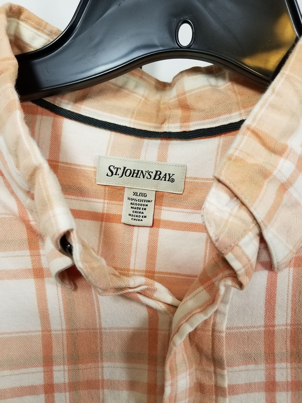 Thumbnail: Unisex St John's Bay Bleach Plaid Cotton Flannel Button Shirt Men XL Brown Red