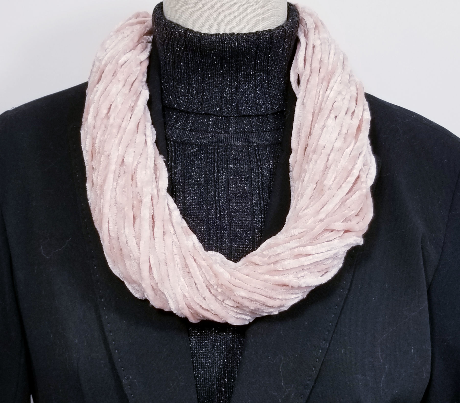 Dusty Pink Velour Necklace Infinity Scarf Magnetic Clasp