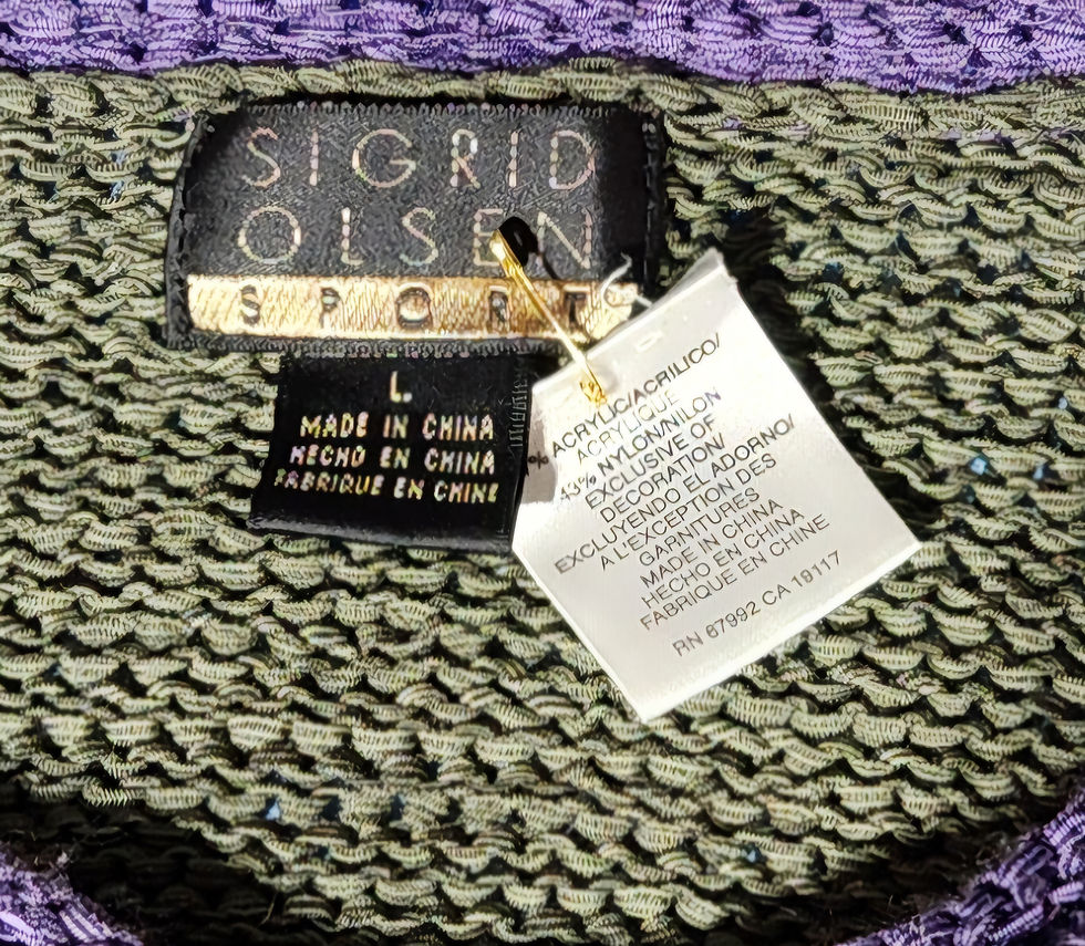 Thumbnail: Upcycled Green Purple Sweater Poncho Handknotted Fringe Crochet Scarf