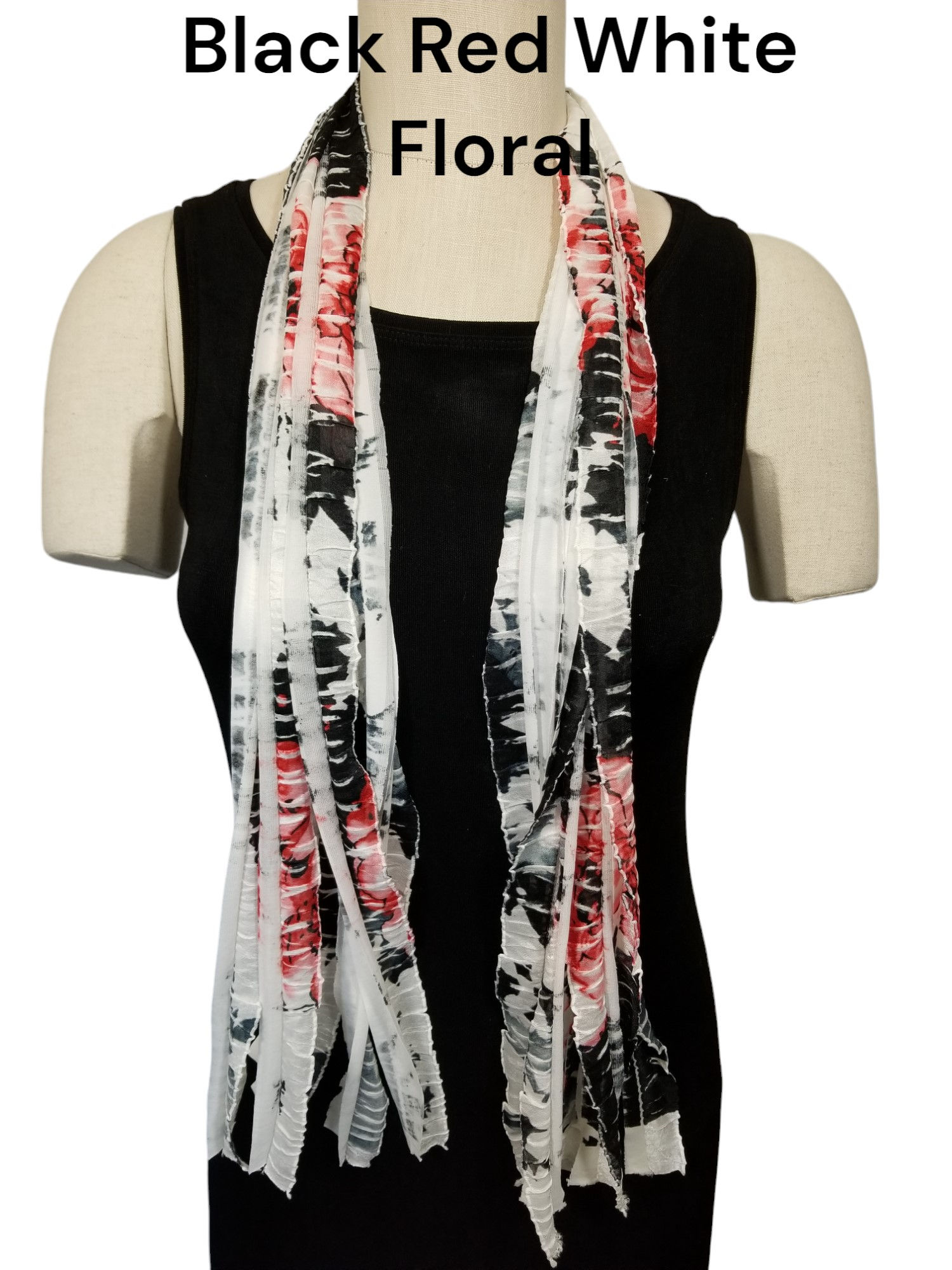 Black Red White Floral Flutter Scarf