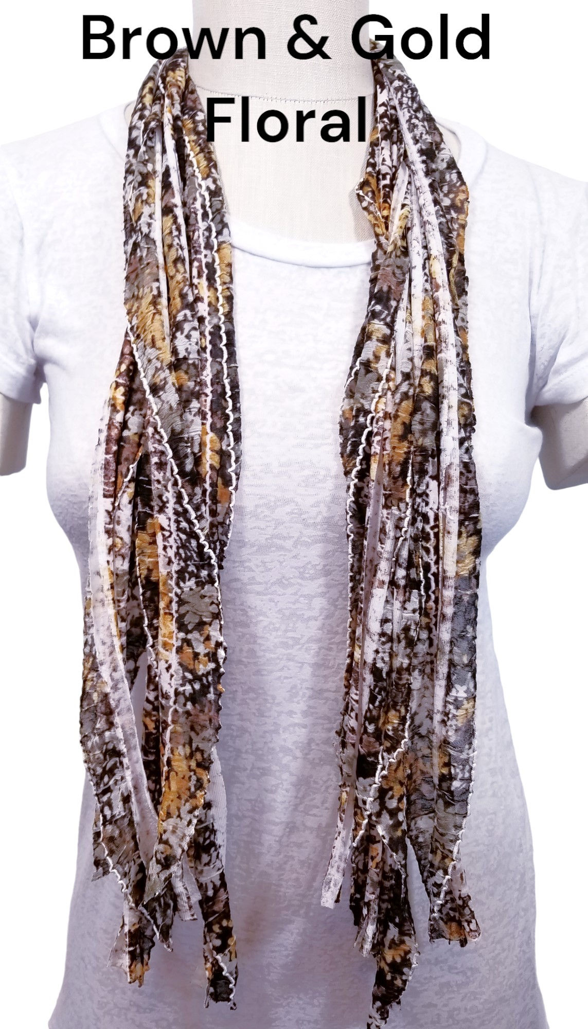 Brown & Gold Floral Flutter Scarf