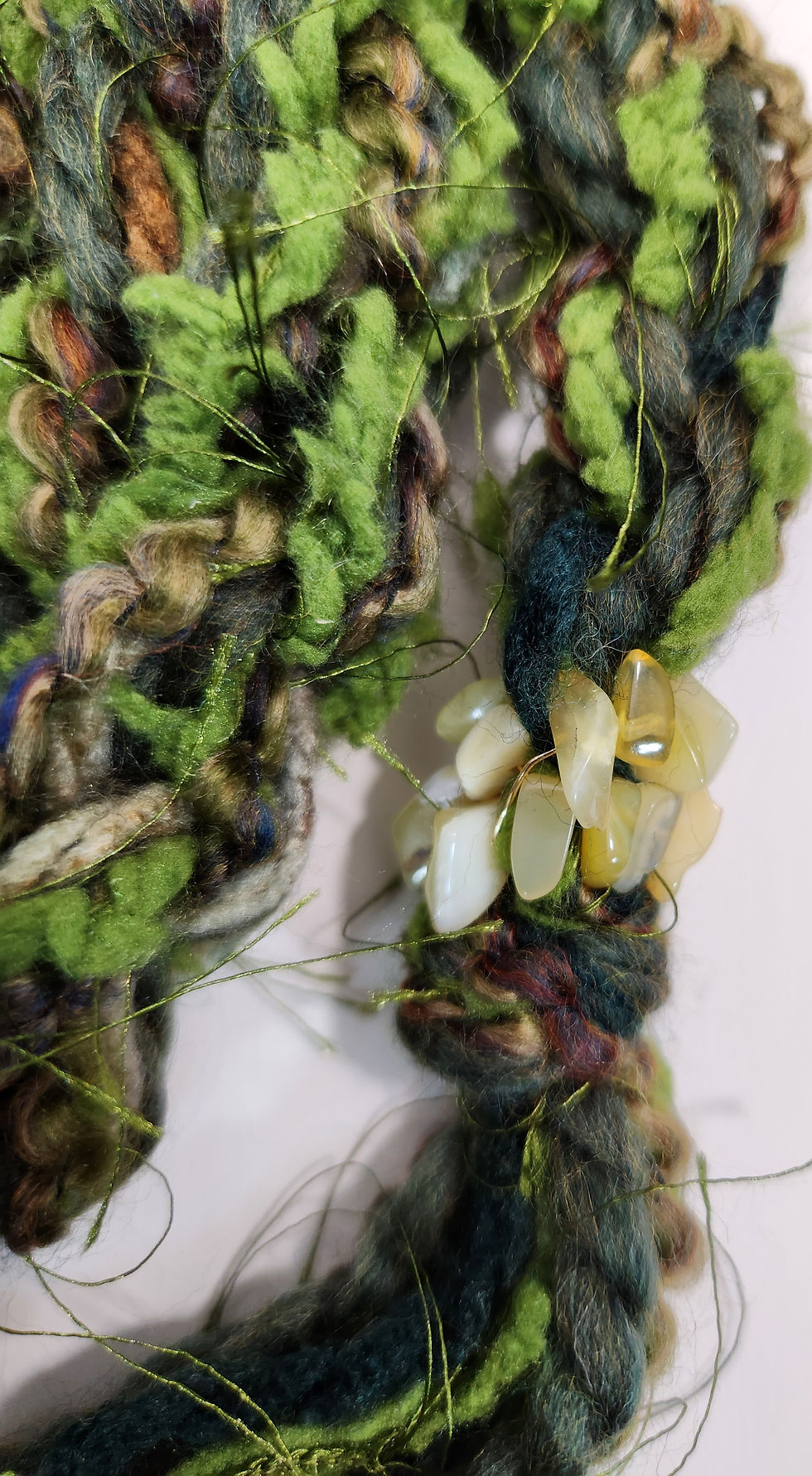 Thumbnail: Green Crocheted Yarn Rope Scarf with Green Jasper Stone