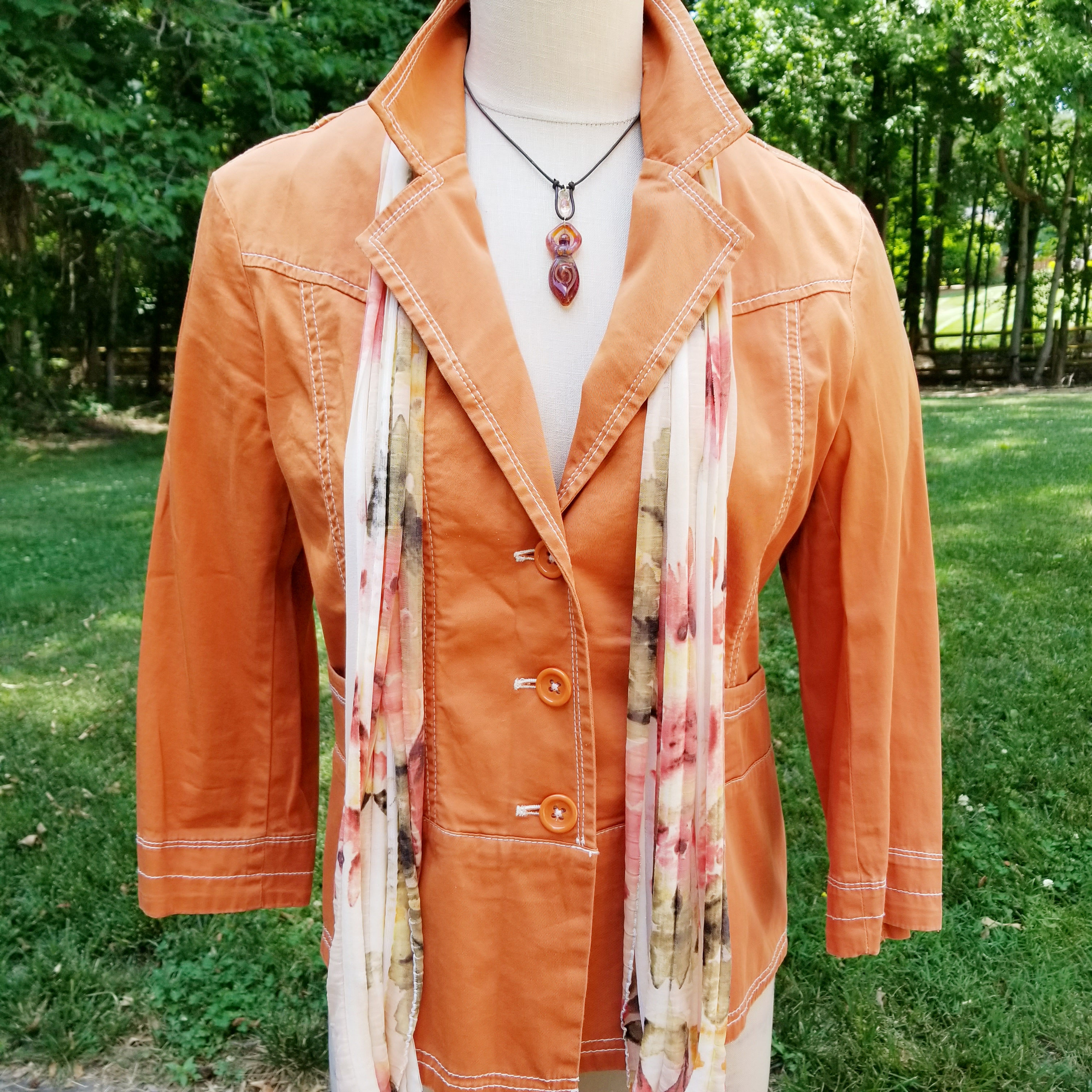 Peach Green Floral Flutter Scarf