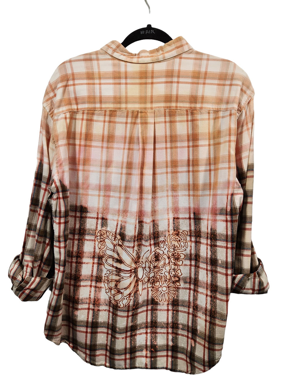 Thumbnail: Unisex St John's Bay Bleach Plaid Cotton Flannel Button Shirt Men XL Brown Red