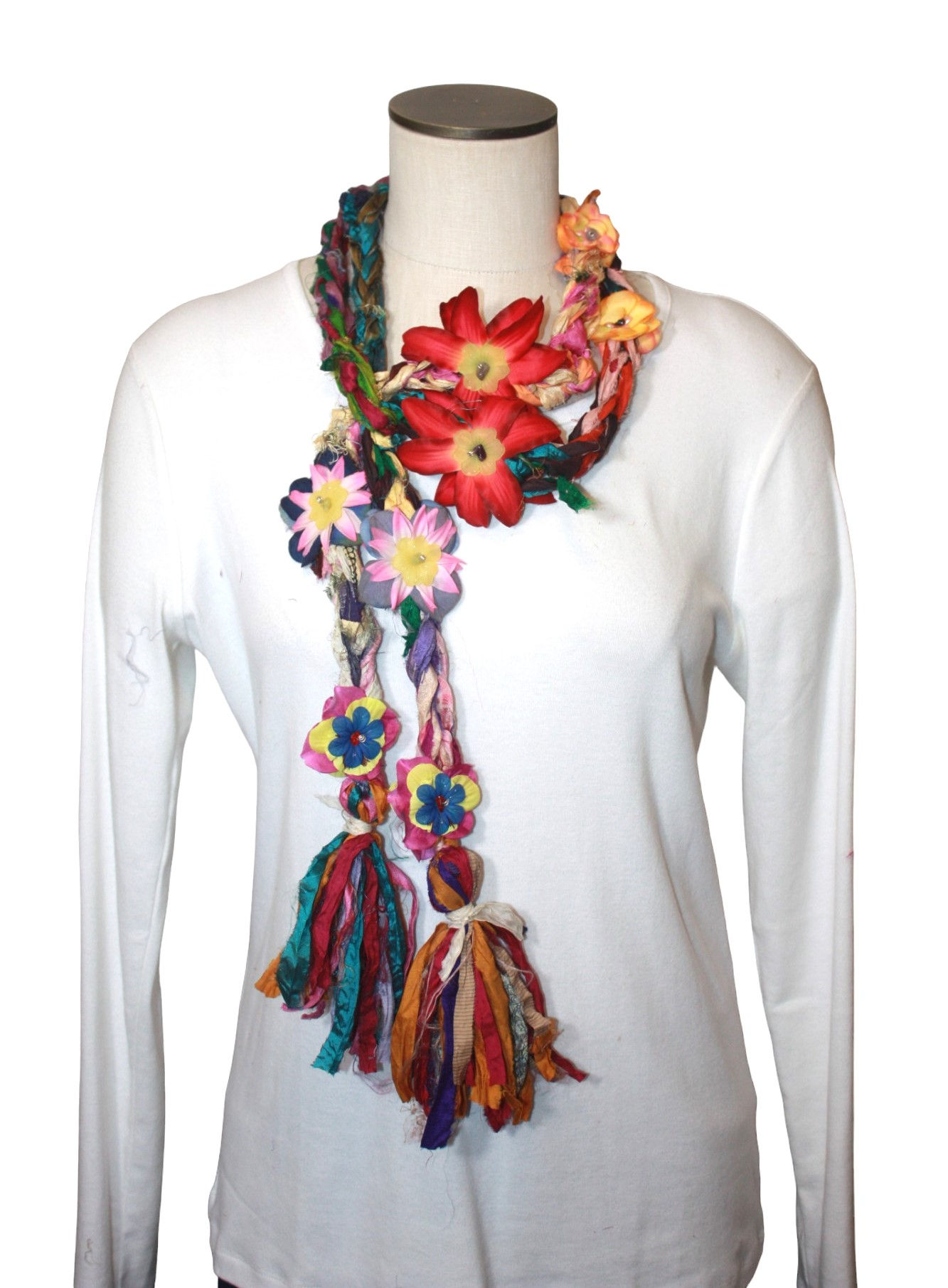 Multicolor 2 Crocheted Recycled Sari Silk Scarf Silk Flo