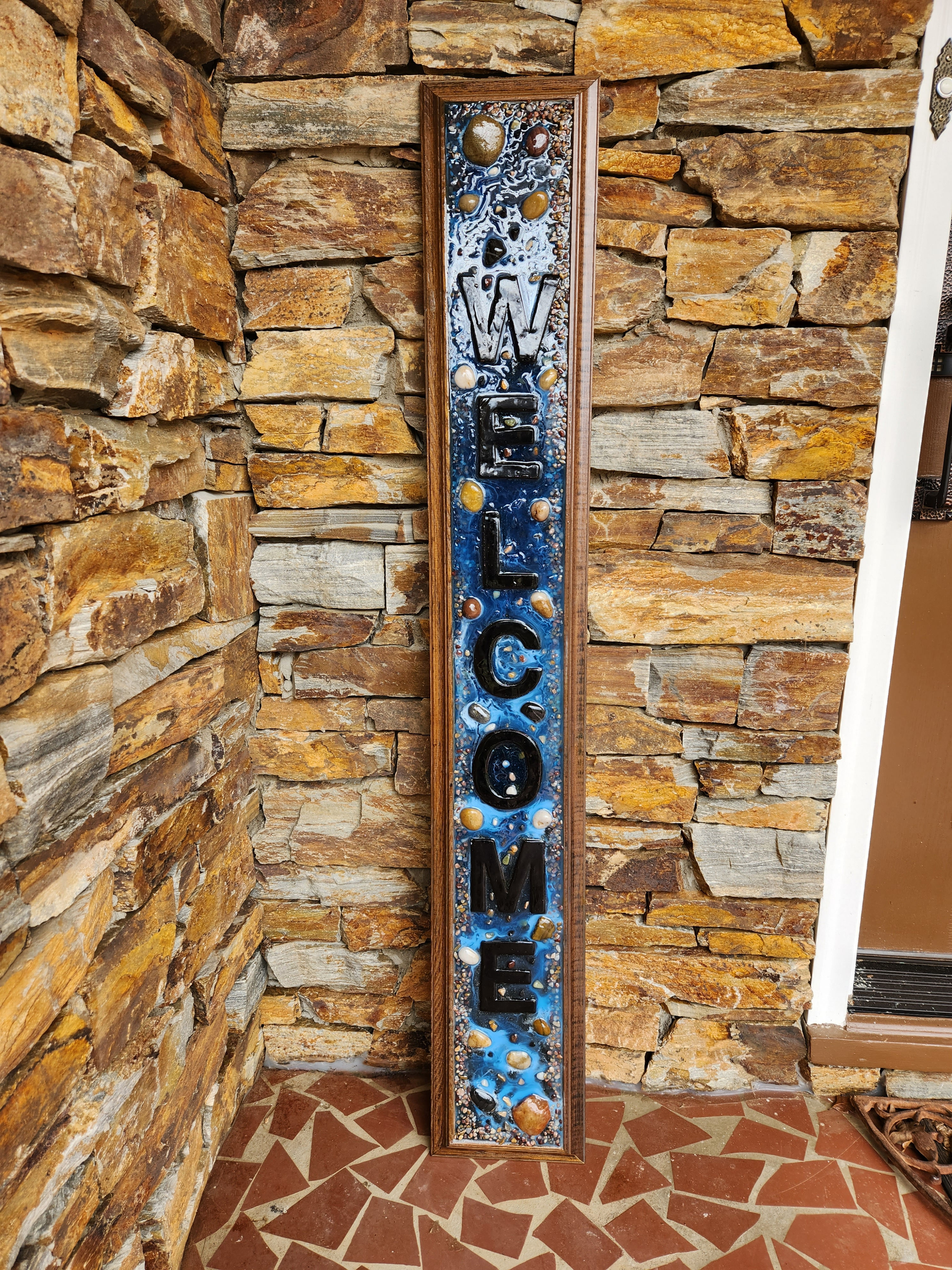 Stone River Mosaic Framed Welcome Sign