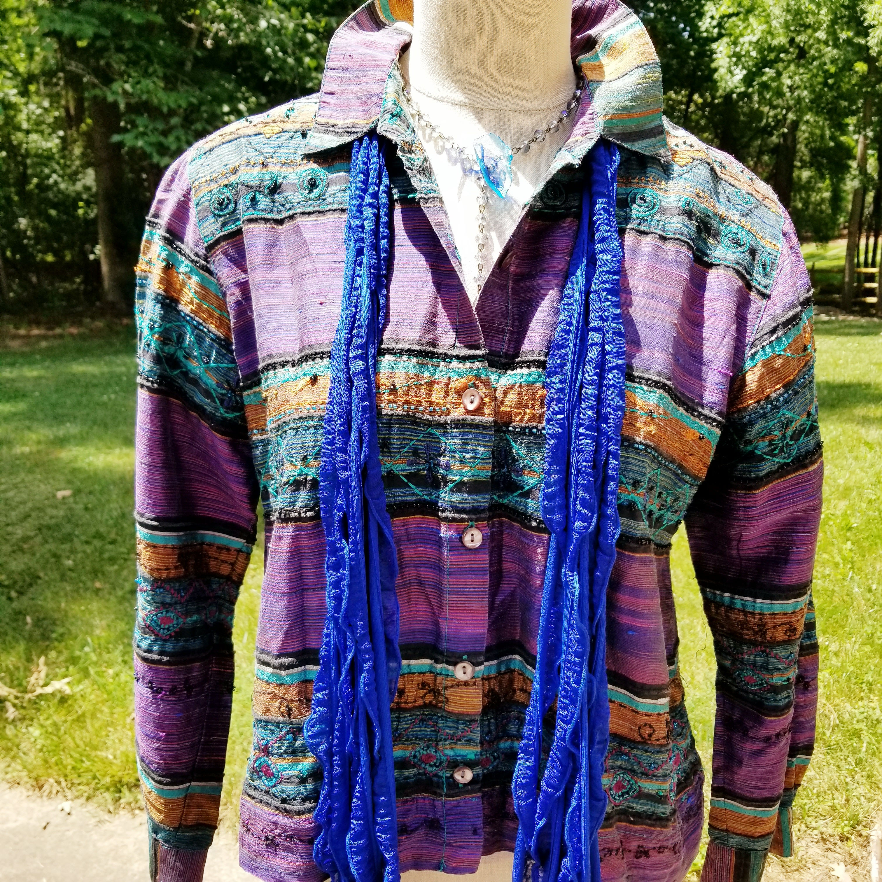 Royal Blue Long Thin Flutter Scarf