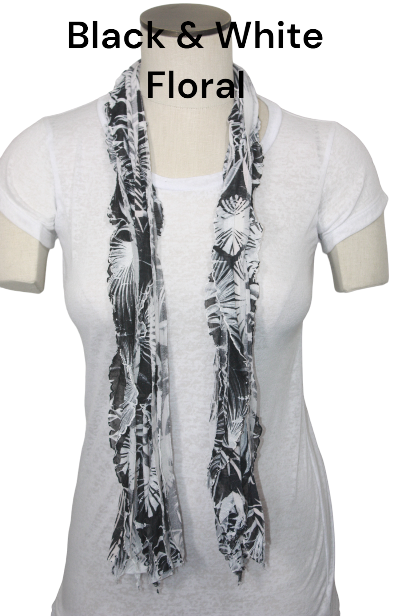 Black & White Floral Flutter Scarf